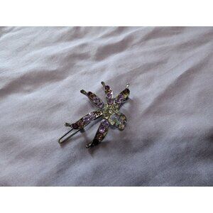 Rhinestone Crystal Hair Barrette Clip With Purple & Clear Stones